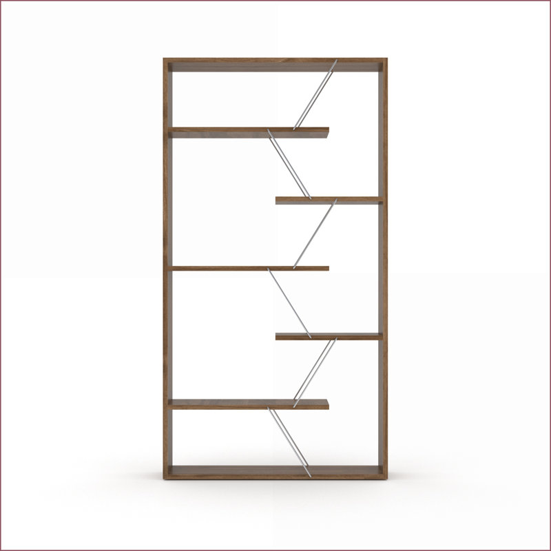 Bookshelf Industrial Wood Frame 6 Open Shelves Etagere for Office Living Rooms | Walnut Brown | Chrome Silver, Walnut/Silver