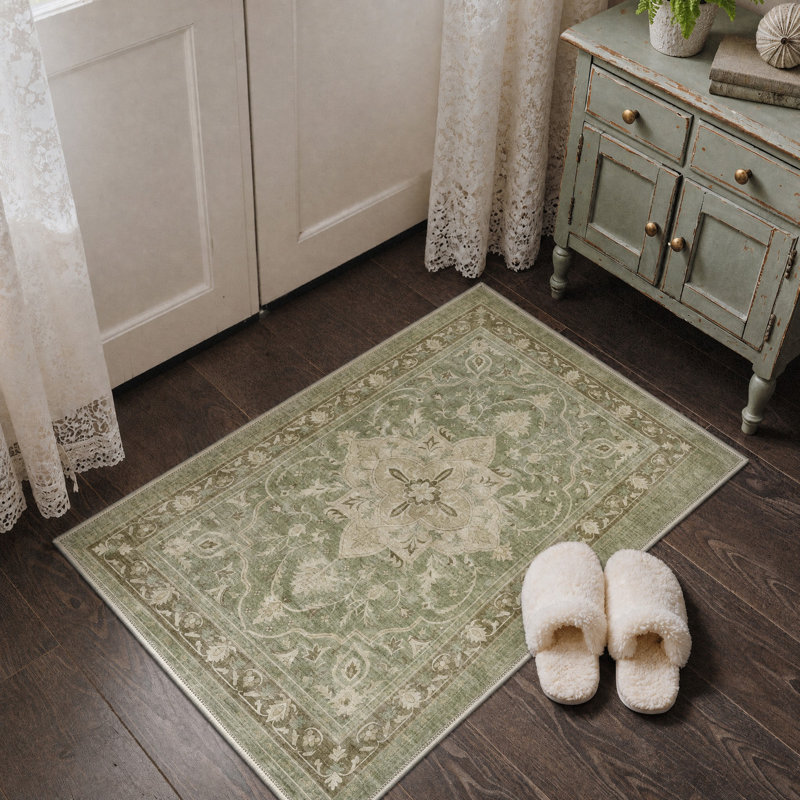 Seraphina Traditional Green / Brown Indoor Floral Area Rug,Machine Washable,with Non-Slip Backing, Rectangle 8' x 10'