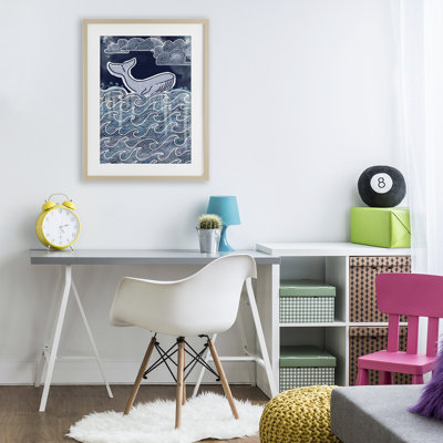 «Stormy Ocean Waves Whale», reproduction sous verre encadrée, conception par Connie Summers