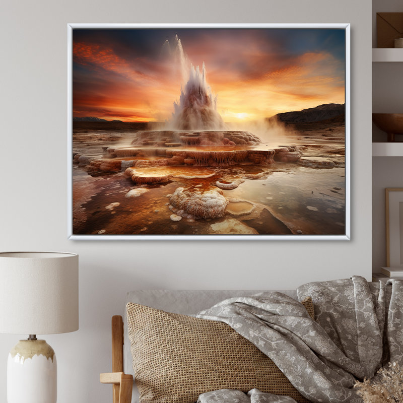 Éclosion volcanique au coucher du soleil I, Cadre flottant blanc, H 24 po x l 32 po x P 1 po