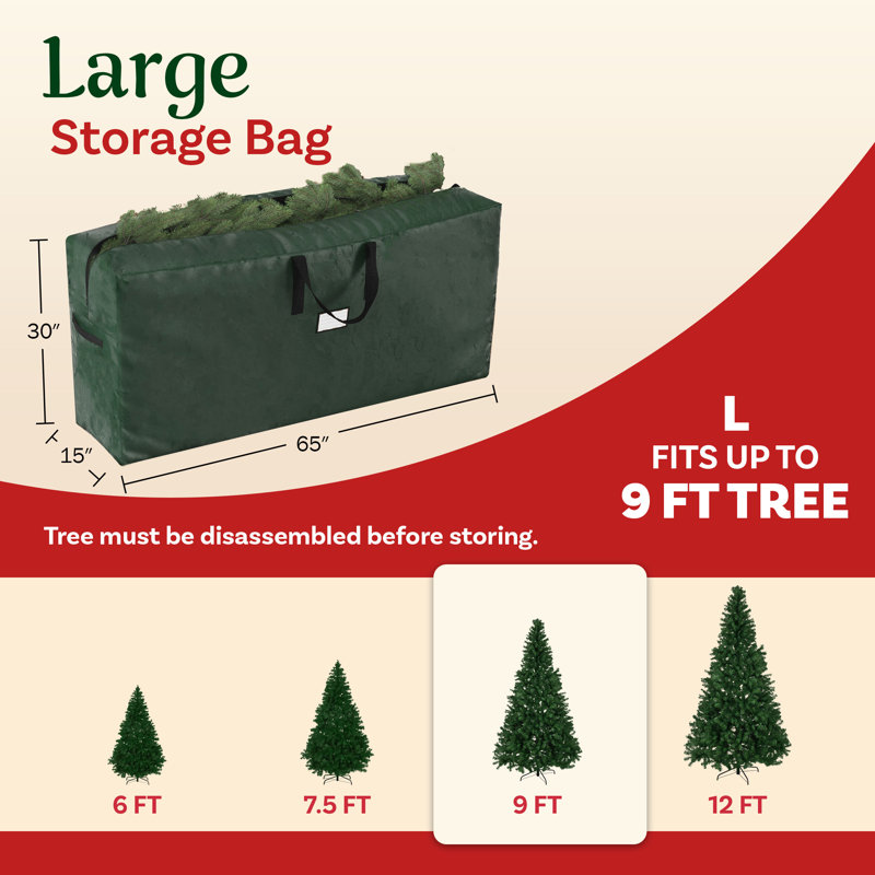 Sac de rangement pour arbre de Noël, Vert, H 30,5 po x l 65 po x P 15 po