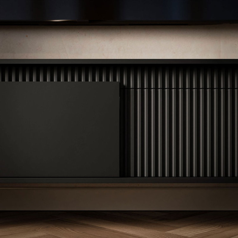 YASUMI two-door TV cabinet, matte black, 53.4cm H x 153.5cm L x 39.5cm W