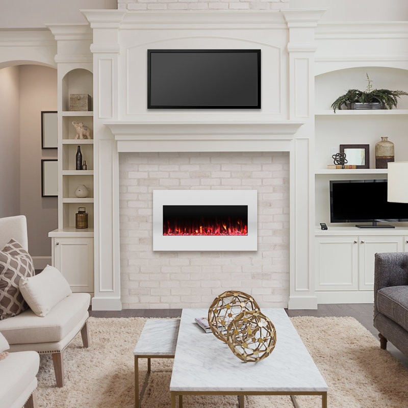 Ivy Bronx 36-Inch Wall Mounted Electric Fireplace - 10-Color LED Flame and 3 Media Backgrounds with Adjustable Brightness and Remote
