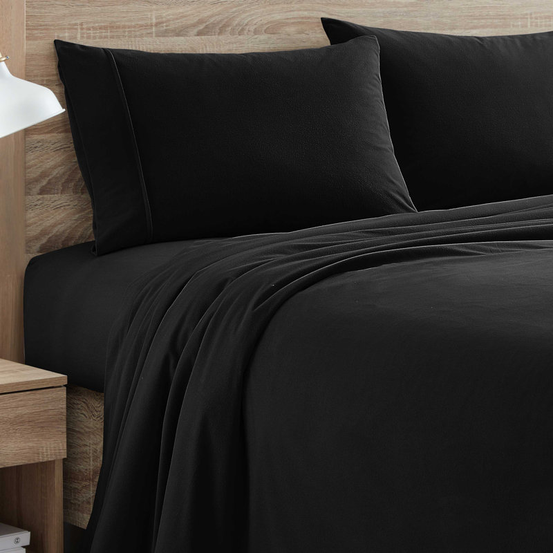 Sweet Home Collection Ultra Soft Microfiber Flannel Sheet Set, Twin Sheet Set with 1 Pillowcase, Black