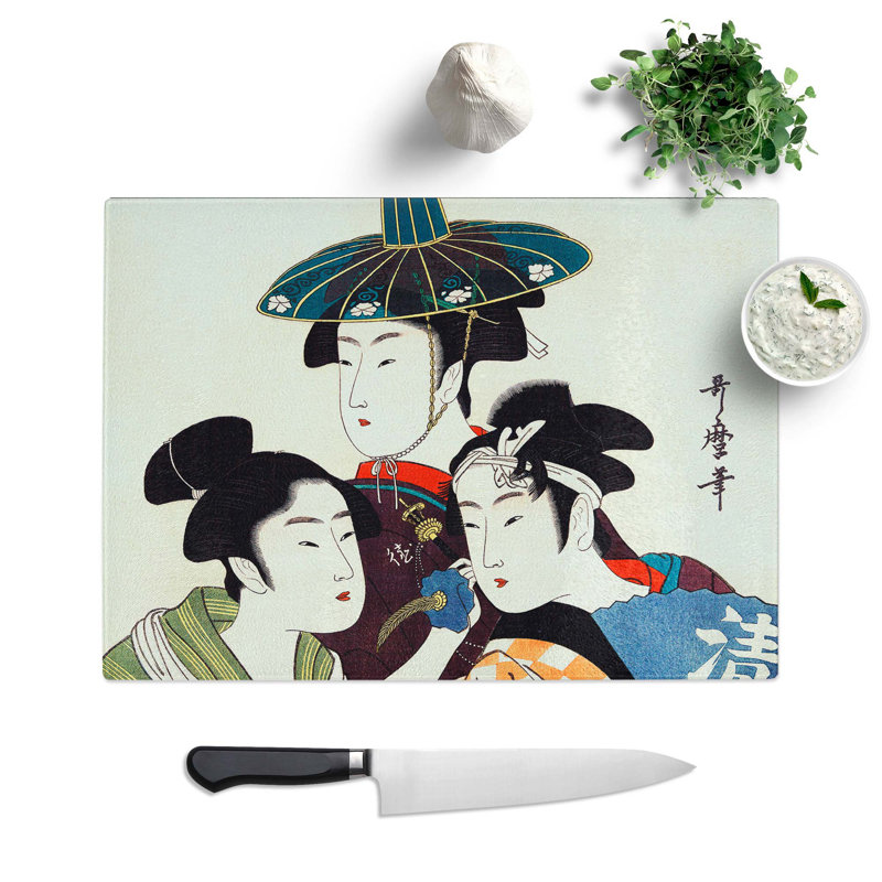 Tempered Glass The Three Young Women by Kitagawa Utamaro Chopping Board, 39 cm W x 28.5 cm L