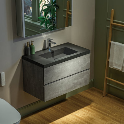 Vital 36" Wall Mounted Floating Bathroom Vanity in Grey with Quartz Vanity Top