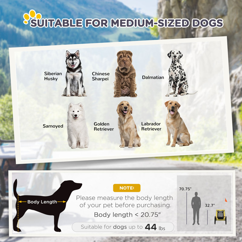 Remorque de vélo pour chien, poussette pour animaux avec roues pour chiens de taille moyenne, jaune