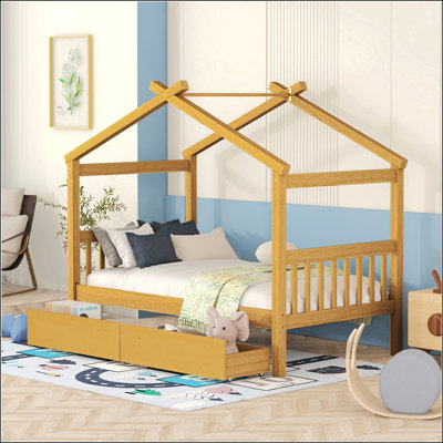 Lit simple en bois avec tiroirs
