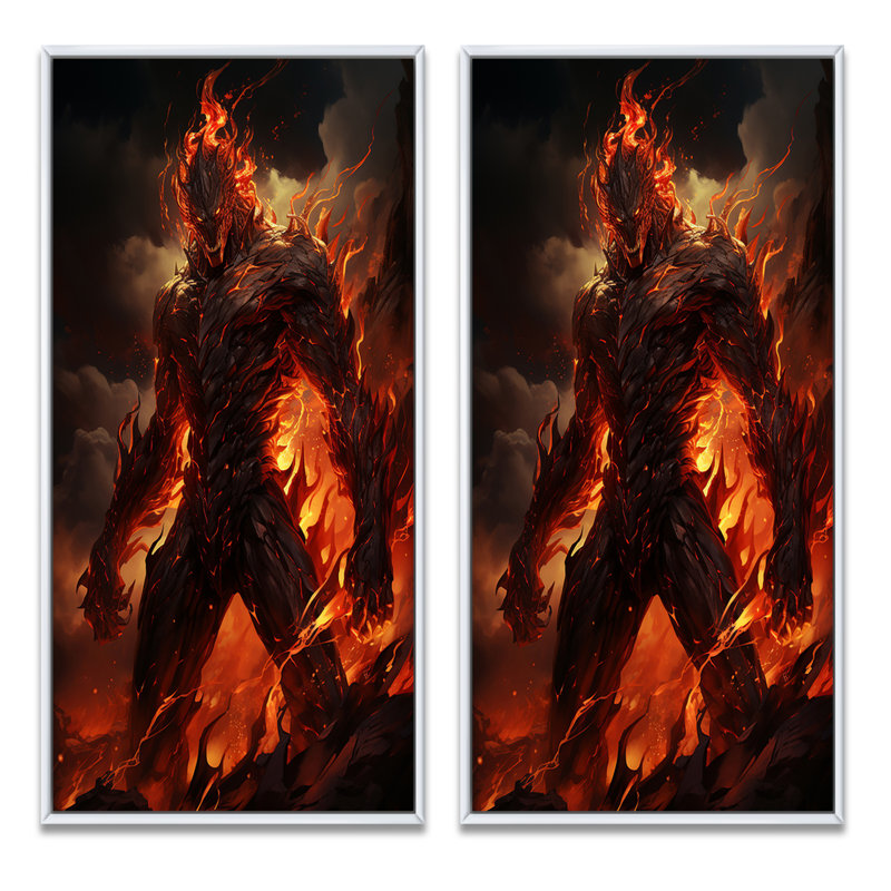 «Fire Force Villian», 2 pièces sur toile, Cadre blanc, H 40 po x l 40 po