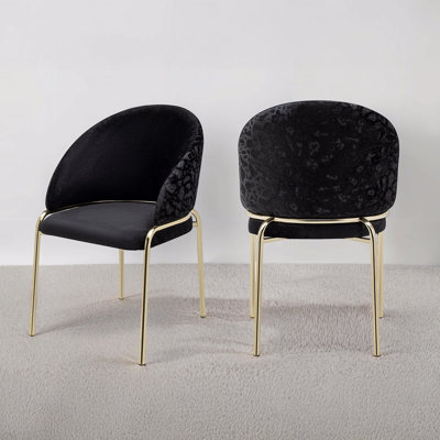 Modern Style Style 2Pc Chairs Made With Velvet Fabric Upholstered And Gold Coated Metal Legs