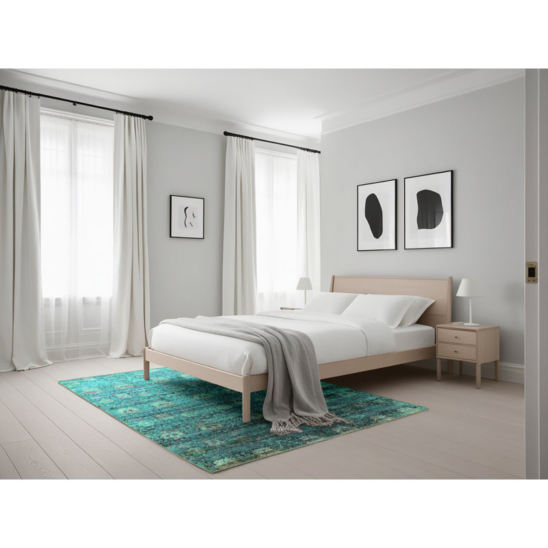 Tapis bleu / bleu sarcelle, Rectangle 5 pi x 7 pi