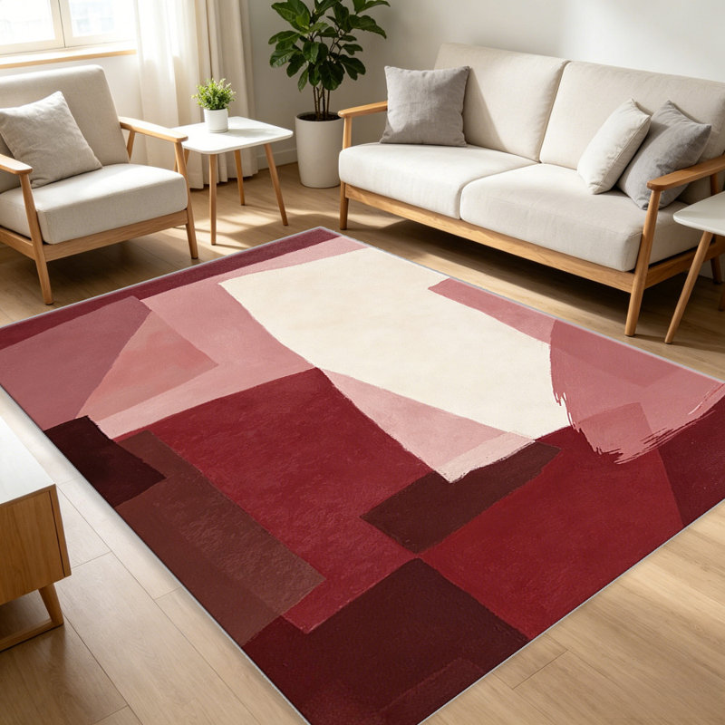 Red Watercolor Geometric carpet-easy to clean, machine-washable, soft and comfortable; suitable for door mats, kitchens, living rooms, bedrooms, corridors, and laundry areas. Easy to clean, durable carpet for home decoration.