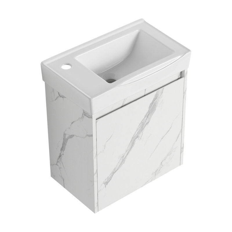 Ensemble de meuble-lavabo mural avec lavabo en céramique, armoire de rangement avec portes et ensemble complet d'armoires de salle de bain