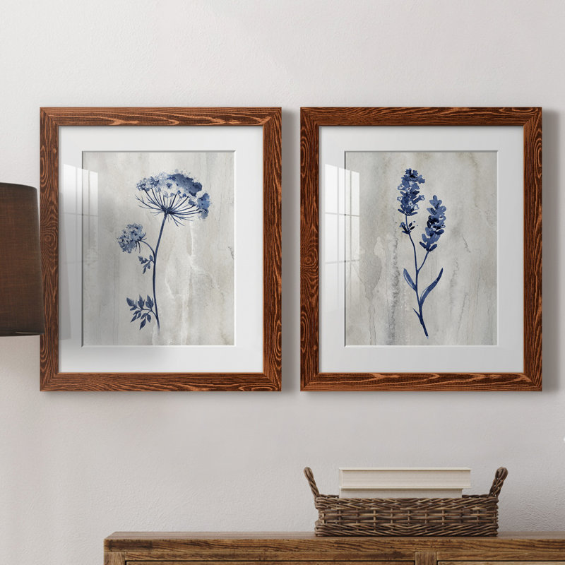 «Indigo Botanical I», ensemble de 2 reproductions d'impressions, Impression encadrée avec passe-partout, H 24 po x l 36 po