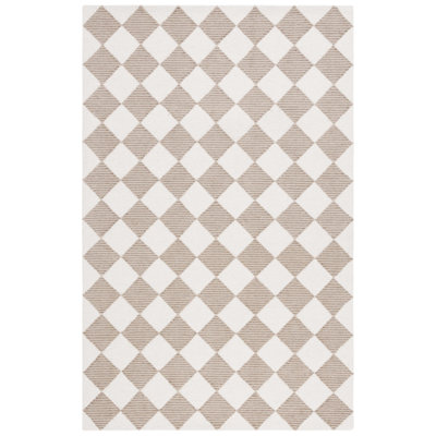 Reauna 300 Hand Tufted Wool/Cotton with Latex Checkered Rug in Beige/Ivory