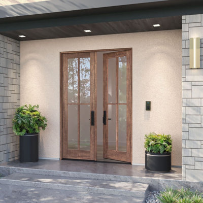 G104-SW-96 | Porte double 96 po, extérieur pré-monté RTA, SDL 4 Lite, bois d'acajou brut