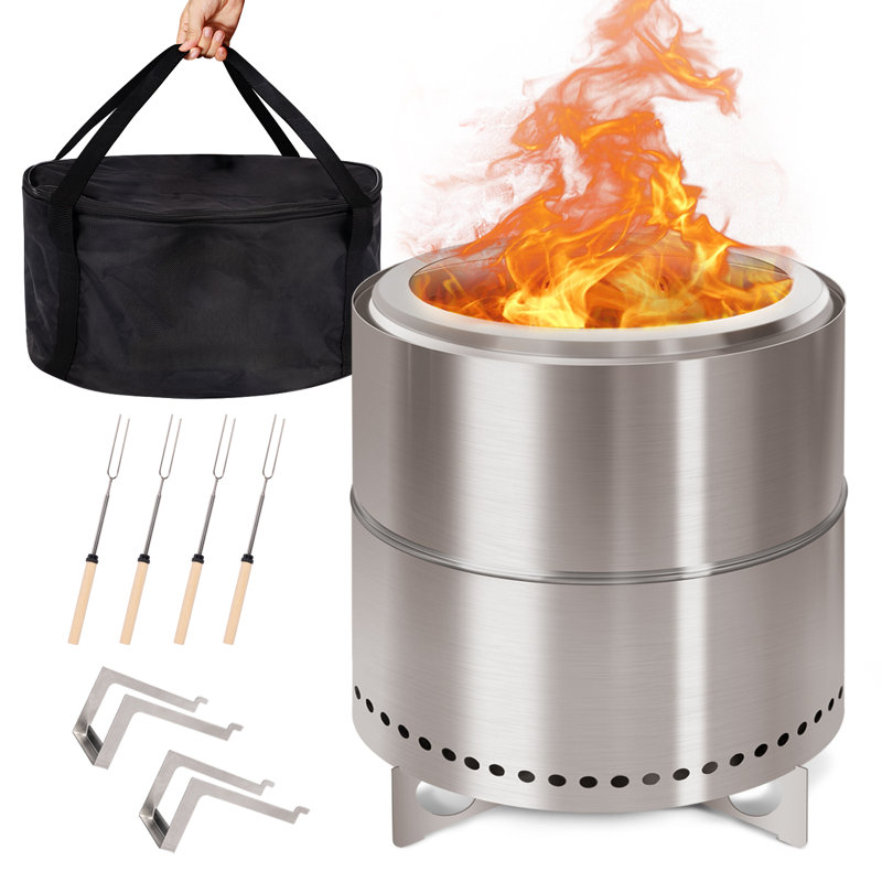Sausa Round Stainless Steel Wood Burning Smokeless Fire Pit, 16.2" H x 16.1" W x 16.1" D
