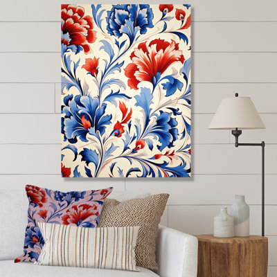 Floral, tuiles turques rouges et bleues 3 - Art mural floral abstrait
