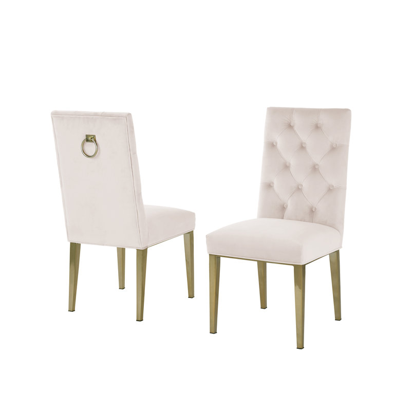Carnahan Button Tufted Parsons Chair, Cream, Gold