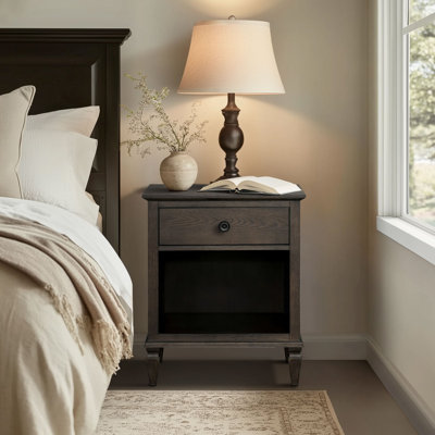 VIctoria Antique Brown 1-Drawer Solid Wood Nightstand with Enclosed Shelf
