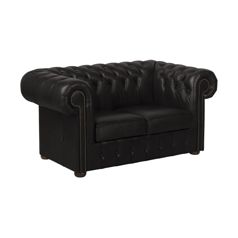 Tamico 2 Seater Genuine Leather Loveseat, Black, 80cm H x 200cm W x 90cm D