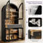 Armoire à vin 70 po de haut style Mid-Century arquée, bar à café avec portes réglables en verre trempé et porte-bouteilles-1554040000