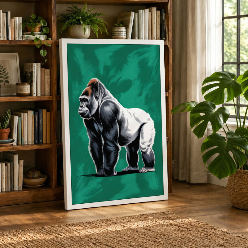 Silverback Strength Modern - Wrapped Canvas, 36x24 - 91.4 x 61.0 cm, Teal Border