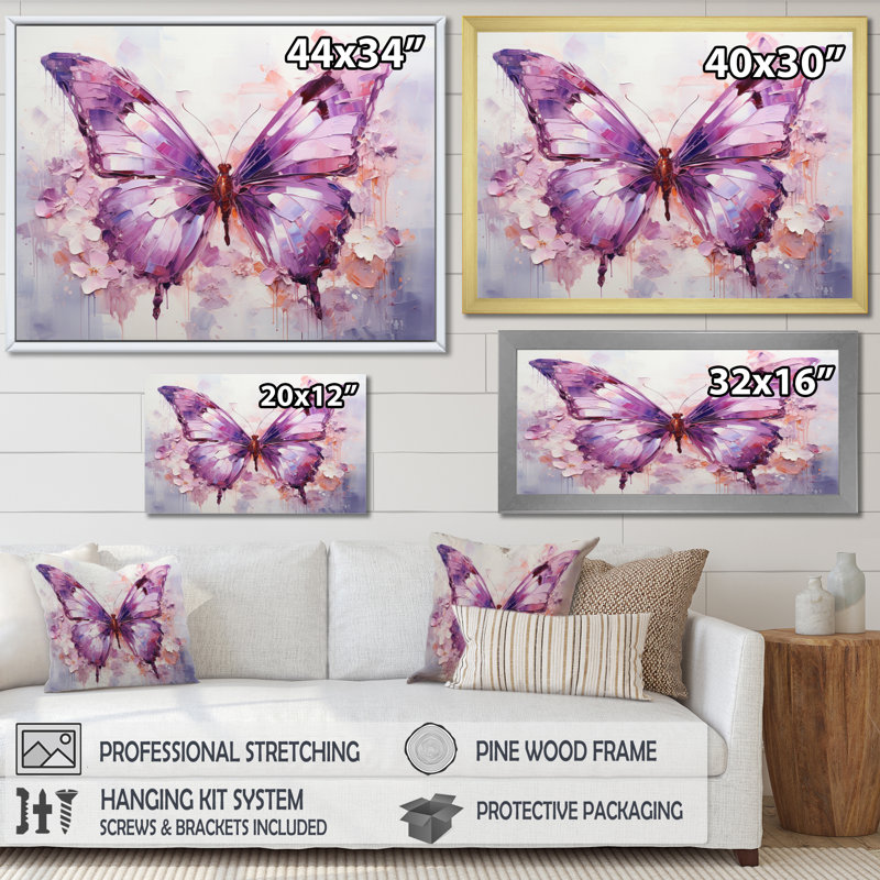 «Purple Animal Amethyst Butterfly Delicate - Butterfly», reproduction sur toile encadrée, H 12 po x l 20 po x P 1 po