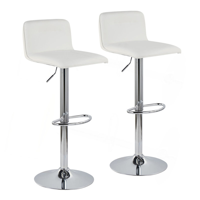 Tabouret de bar réglable en métal chromé et similicuir - ensemble de 2, Blanc, Chrome chrome