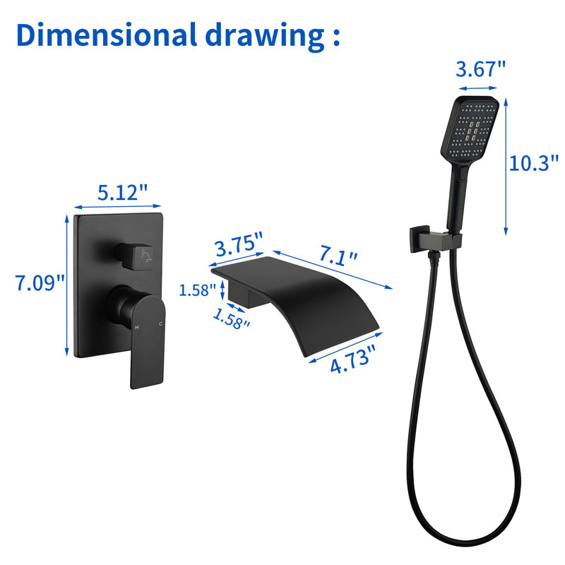 Wall Tub Spout with Diverter, Matte Black