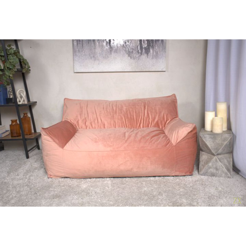 Fauteuil à billes surdimensionné 2 places avec accoudoirs Fila Velveteen, H 32,03 po x l 60,03 po x P 39,96 po, Velours rose