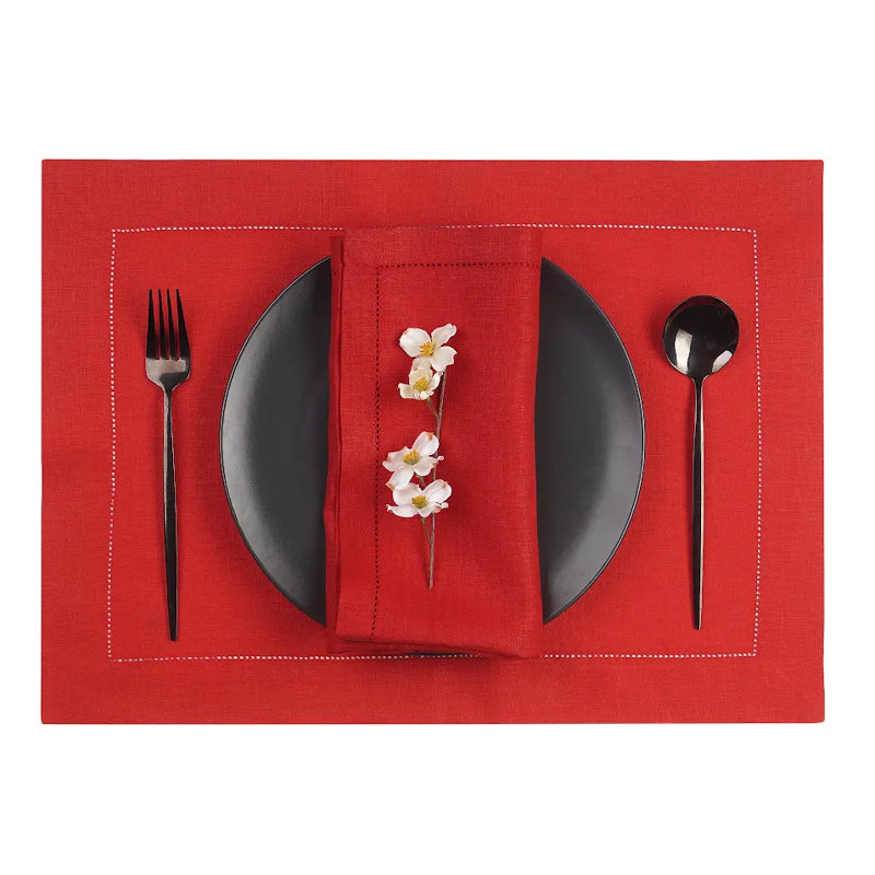 Ensemble de 4 napperons Signature en lin 100% lin pur Signature, Rouge