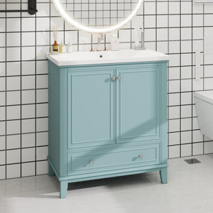 Meuble-lavabo 30 po sans lavabo, base seulement, armoire de salle de bain multifonctionnelle avec portes et tiroir, cadre solide et panneau de fibres à densité moyenne