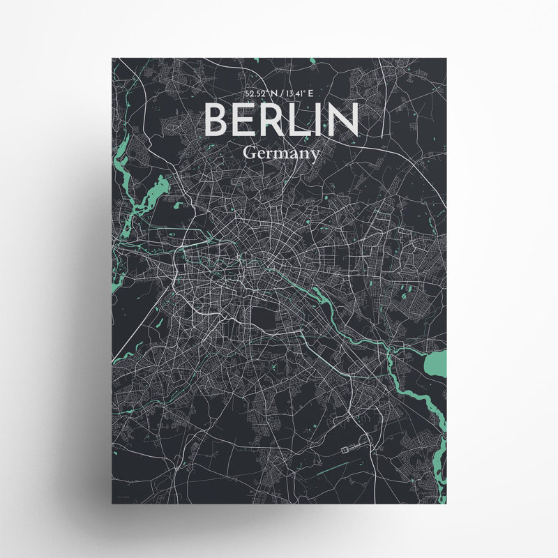 Berlin City Map in Dream 1 Piece Wall Art, 24cm H x 18cm W x 0.05cm D
