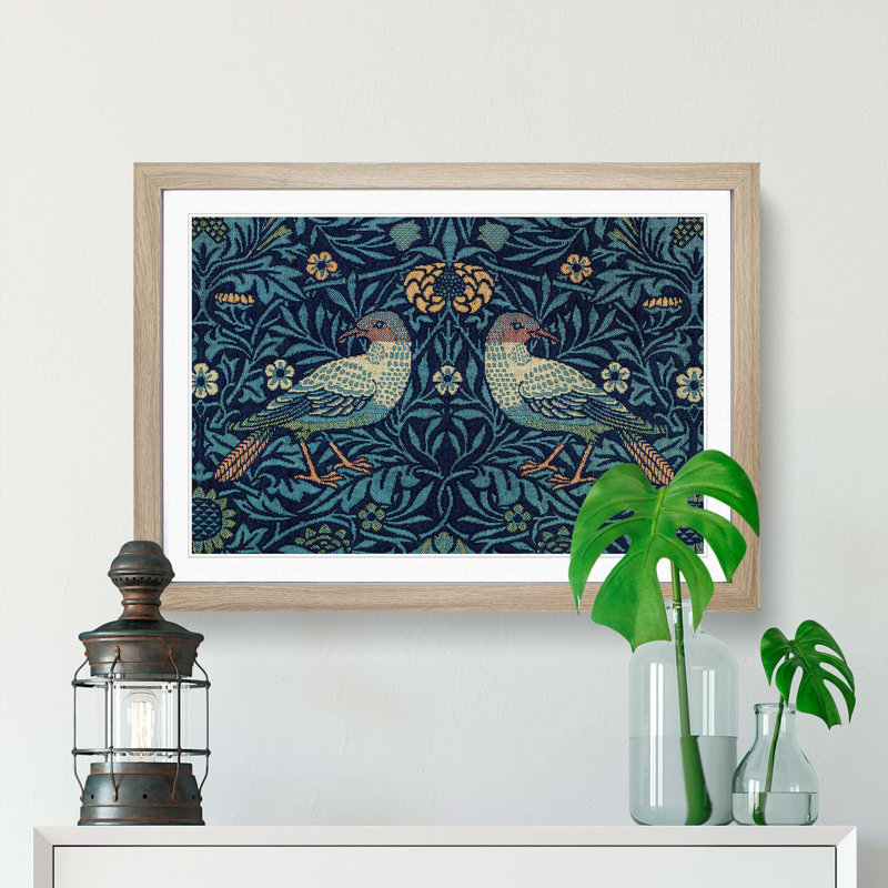 Flowers and Birds Pattern by William Morris - Picture Frame Graphic Art Print on MDF, 36cm H x 48cm W x 2cm D, Oak Framed
