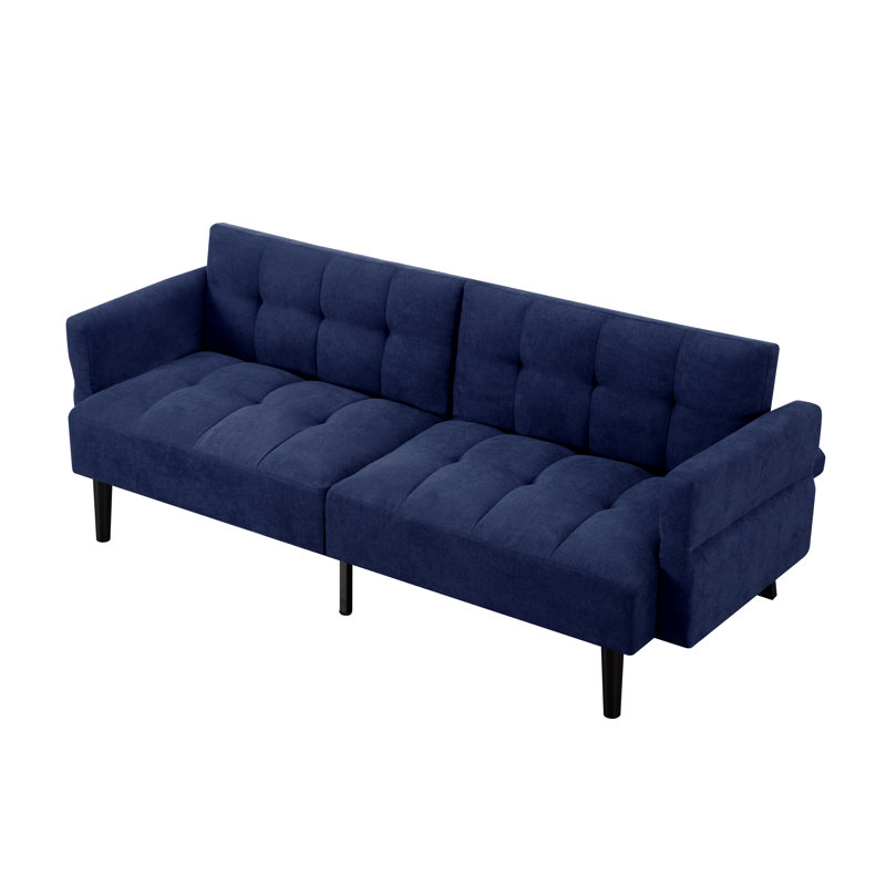 Canapé-lit futon classique de 76,8 po avec support à pieds allongés et dossier capitonné Ebern Designs, Bleu très foncé
