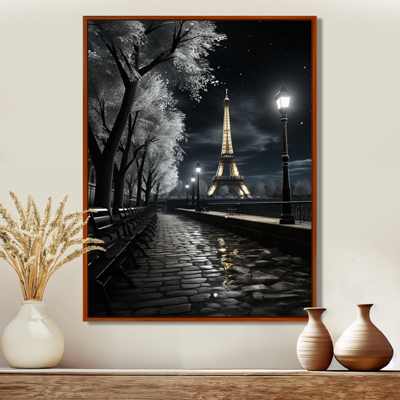 «Parisian Moonlit Night II», reproduction sur toile, H 20 po x l 12 po x P 1 po, Cadre flottant brun