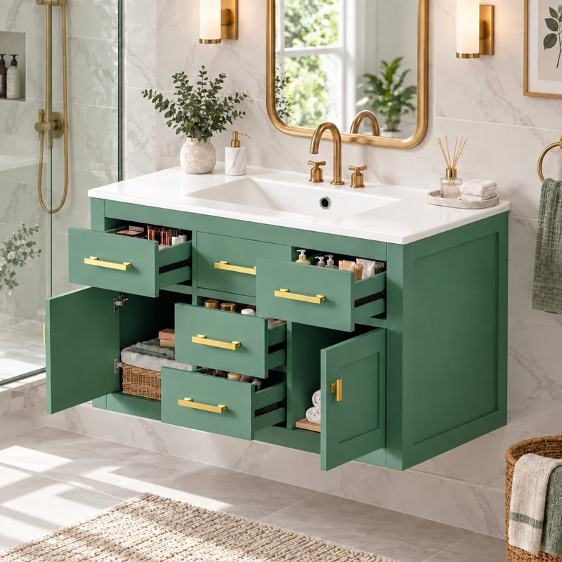 Meuble-lavabo mural de 91 cm (36 po) avec lavabo en céramique