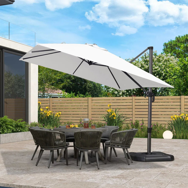 Parasol carré en porte-à-faux 10 pi avec base et rotation à 360 degrés, Blanc