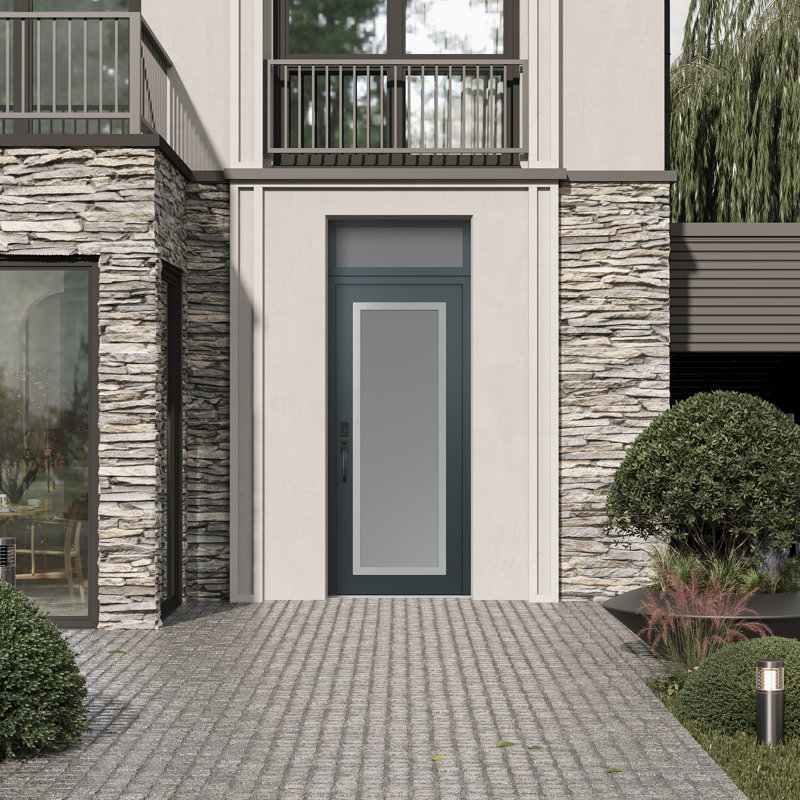 Porte d'entrée avant h1 panneau acier argenté anthracite / anthracite avec traverse, Oui, Gelé