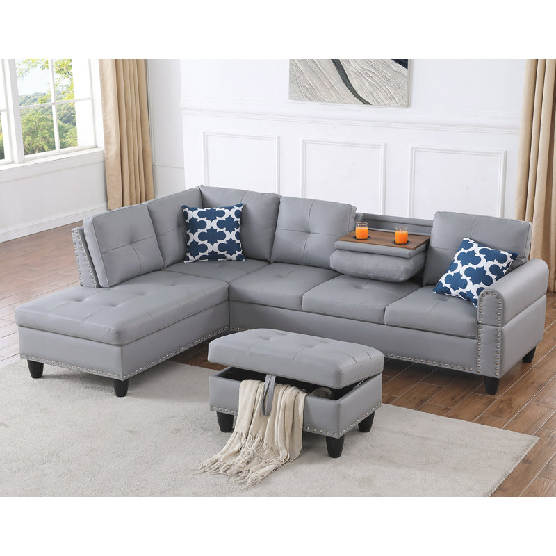 Canapé modulaire en L avec repose-pieds, Gris