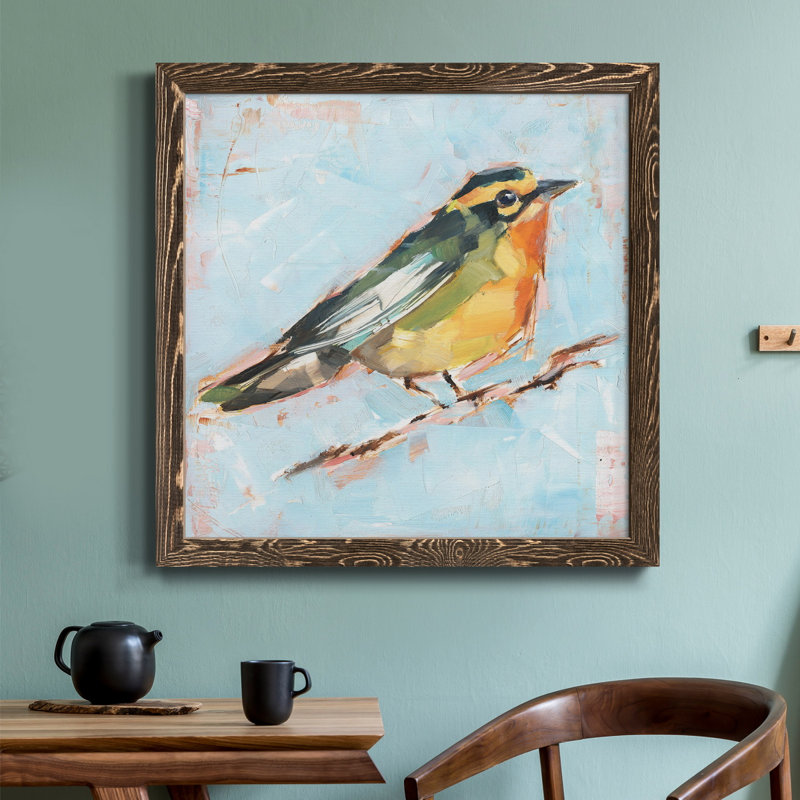 Toile avec cadre Bird Premium IV - prêt à accrocher, Encadré de bois de noyer, H 17 po x l 17 po x P 1 po