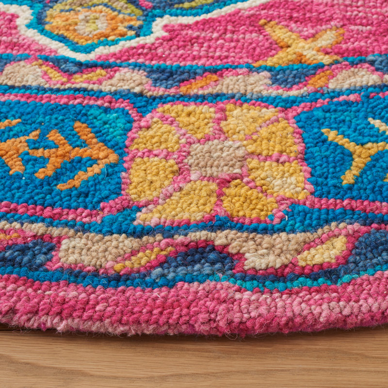 Tapis bleu / rouge en laine / coton touffeté à la main Ferrelview, Carré 7 pi