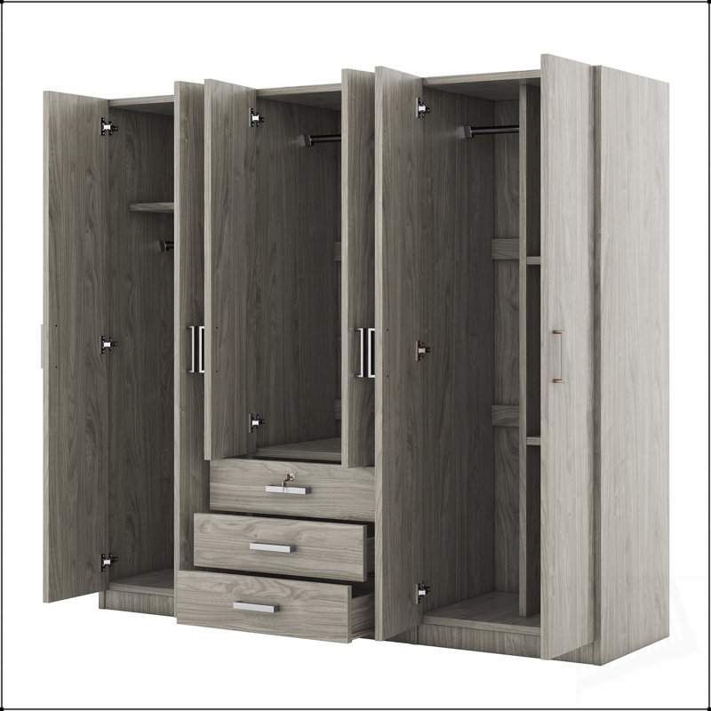 Armoire 6 portes en bois avec tiroirs spacieux pour un rangement efficace dans la chambre à coucher et un design moderne