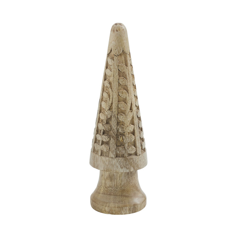 Cône en bois naturel sculpté grand, H 9,25 po x l 3 po x P 3 po