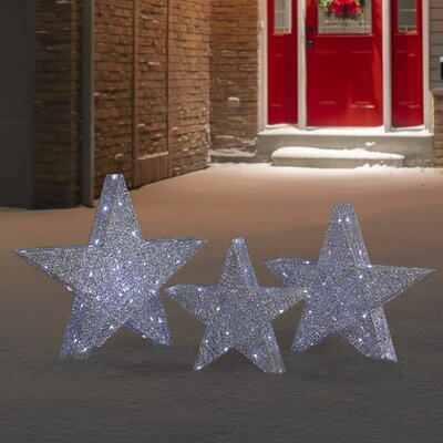 Set of 3 LED Lighted Silver Stars Outdoor Christmas Decorations 24 -  Northlight Seasonal, NORTHLIGHT YE92348