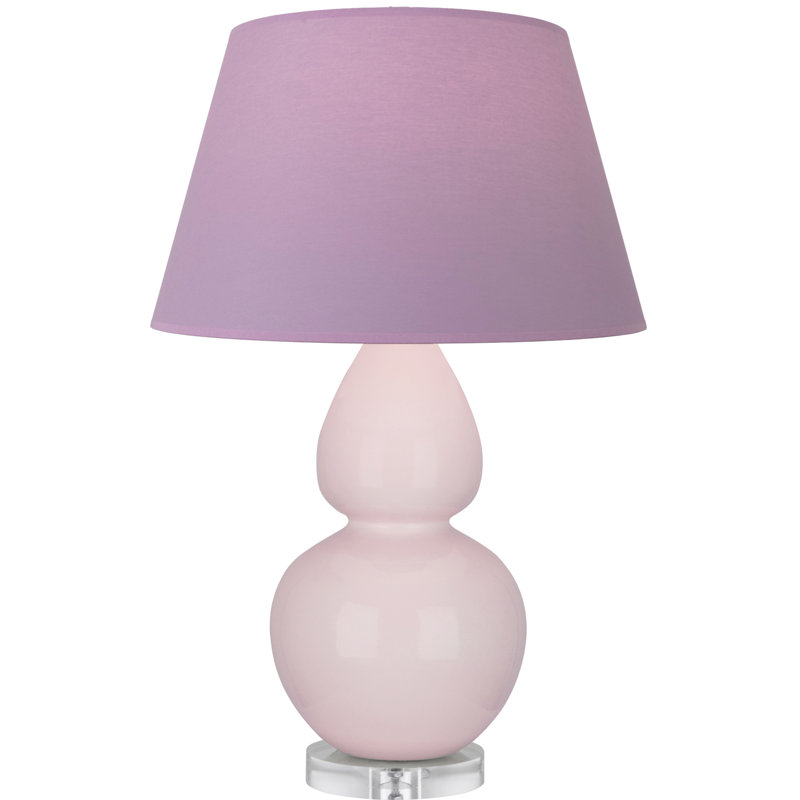 Double Gourd Ceramic Table Lamp, Oxblood Glazed/Silver, Lavender with Plum Lining