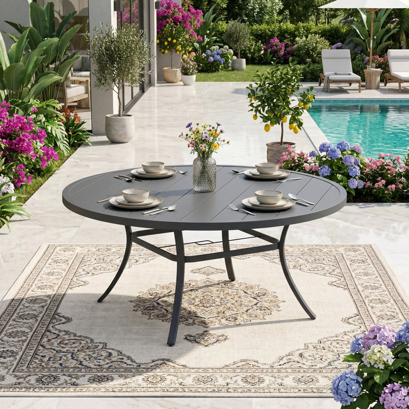 53" Patio Metal Round Dining Table, Gray