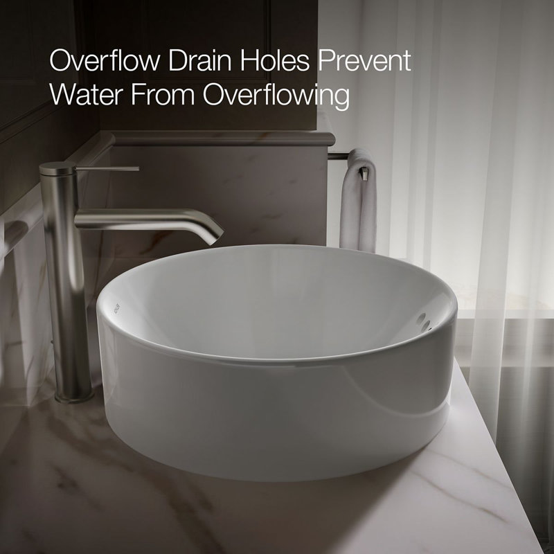 Vox® Vitreous China Circular Vessel Bathroom Sink with Overflow, White