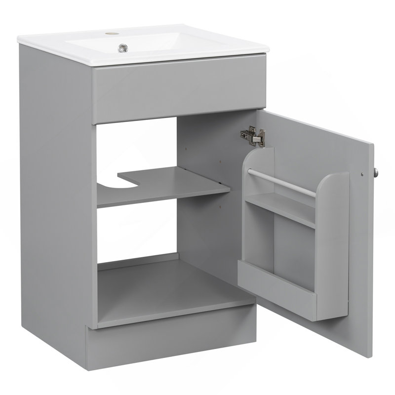 Vidéo Meuble-lavabo avec lavabo, meuble-lavabo avec tablette de porte et tablette réglable 20 po, gris